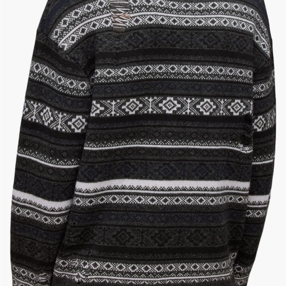 AllSaints Halldor Oversize Distressed Stripe Wool Blend Crewneck Sweater - Picture 3 of 6
